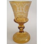 Amber Bohemian Goblet Vase With Crested Marks 1900's