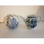 A First Period Worcester Ribbed Teapot 18th Century & Masons Ironstone Ginger Jar Willow Pattern