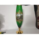 Green Painted Flower Vase With Jewelling & Etched Gilding