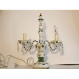 Bohemian Crystal Table Lamp Green Cut Crystal Hand Painted 1900's