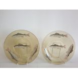 Pair Of Hand Painted Fish Bohemian Plates 1900's