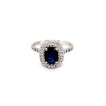 18K Natural Blue Sapphire Double Halo Ring White Gold 0.90ct