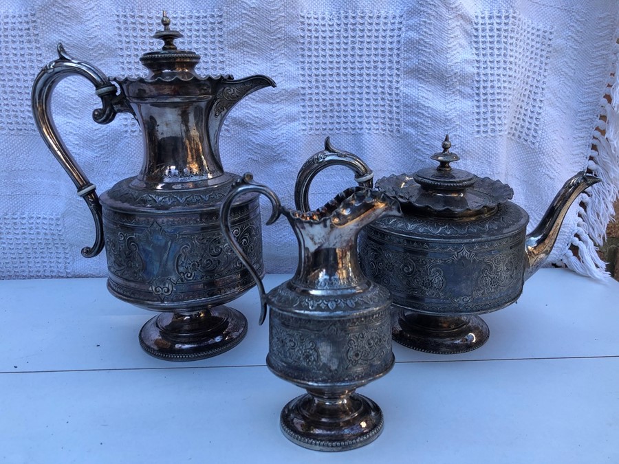 Victorian Silver Plated Engraved Part Tea Set