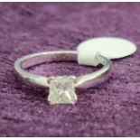 Diamond Solitaire Ring Princess Cut Set On White Gold
