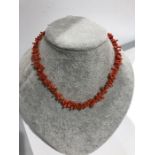 Red Natural Coral Necklace Set On 9K Rose Gold Clasp 16 Inches