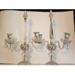 Pair Of Bohemian 3 Piece Candlesticks Cut Crystal With Droplets 1900's