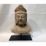 Chinese Tibetan Carved Heavy White Stone Buddha On Stand