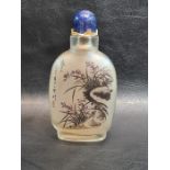 19th/20th century Chinese Reverse Painting Snuff Bottle With Floral Scenes Signed