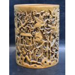 19th Century Chinese Carved Wooden Brush Pot