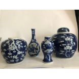 Assortment of 19th Century Blue Prunus Ginger Jars & Vases