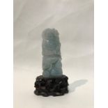 Chinese Jade Buddha Figured Mounted On Rose Wood Stand