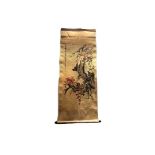 Large Chinese Calligraphy Hanging Scroll Painting Decorated With Birds