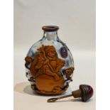 19th/20th century Chinese Carved Coral Colour Snuff Bottle With Buddha & Cranes Signed