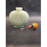 19th Century A Chinese Jade Snuff Bottle With Coral Top