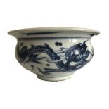 Ming Dynasty Blue & White Bowl Decorated With Dragons 17th Century