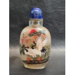 19th/20th century Chinese Reverse Painting Snuff Bottle With Cranes Signed