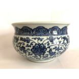 Chinese Glazed Blue & White Qing Dynasty Jardinière Censer Bowl 18th Century
