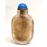 19th/20th century Chinese Carved Crystal Snuff Bottle With Dragon & Phoenix Signed