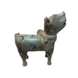 A GREEN-GLAZED RED POTTERY FIGURE OF A DOG HAN DYNASTY