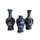 Pair Of Blue & White Chinese Prunus Blossom Vases 19th Century Kangxi Mark