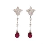 18K White Gold Diamond & Ruby Earrings