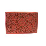 19th/20th Century Chinese Engraved Lotus Flower Cinnabar Box