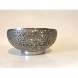 19th Century Chinese Silver Reticulated Bowl Engraved Signature Crystal Liner