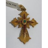19th Century Russian 15k Gold Cross With Enamel & Emerald Centre Stone