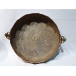 Large Important Islamic Bronze Dish With Silver Inlay Calligraphic Inscriptions