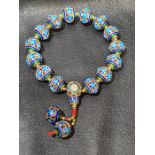 Chinese Enamel Bracelet With Turquoise Coloured Beads