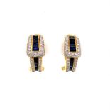 18K Yellow Gold Blue Sapphire and Diamond Earrings