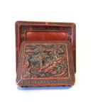 Chinese Cinnabar Box With Tray Engraved With Dragons & Scenes Of Nature