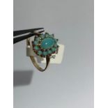 9K Yellow Gold Turquoise Cluster Ring