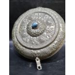 Chinese Tibetan White Metal Box With Semi Precious Stone