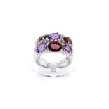 18K White Gold Gemstone & Diamond Round Brilliant Cut Dress Ring