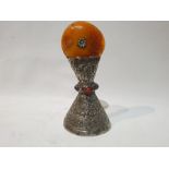 Tibetan Silver & Amber Engraved Centre Piece