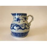 Oriental 19th Century Blue & White Dragon Creamer With Roped Handle