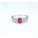 18k White Gold Natural Burma Ruby & Round Brilliant Diamond Ring