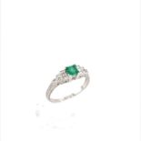 18K White Gold Zambian Emerald & Diamond Ring