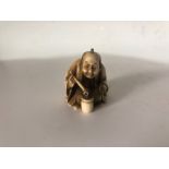 19th Century Netsuke Ivory Signed Old Man Figure