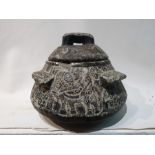 Bactrian Large & Heavy Black Stone Engraved Pot With Animals