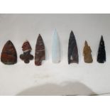 Assortment Of Stone Arrow Heads Including Opal, Obsidian & stone