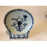 18th Century Chinese Blue & White Shell Plate Qing Dynasty