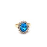 14k Yellow Gold Blue Topaz & Diamond Ring