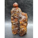 19/20th Century Chinese Amber Carved Snuff Bottle