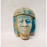 Egyptian Turquoise Faience Pharaoh Head Faience