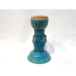 A Small Blue Ceramic Candlestick