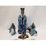 4 Blue Chinese Porcelain Figures Each With a Different Gestures