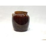 A Chinese Ceramic Brown Jar with 3 Handles and Lid