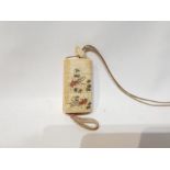 19th Century Japanese Bone Intro Box Decorated with a Koi Fish and Floral Scenery